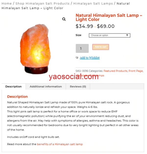 how to write a good product description for ecommerce seo - salt lady lamp example